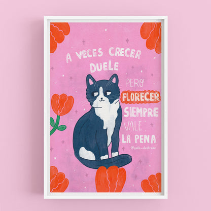 Cuadro  Gato Florecer